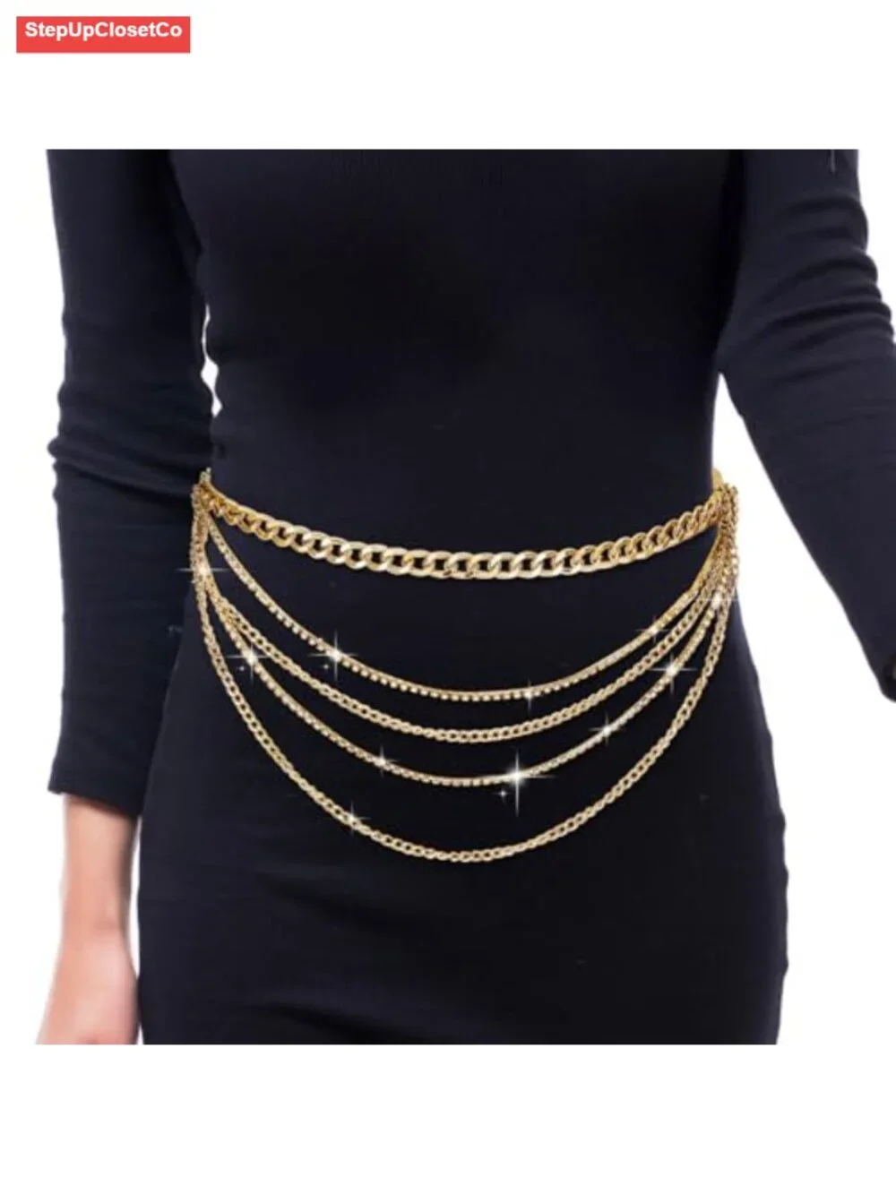 Layered Rhinestone Chain Belt Adjustable Boho Waist Belt Women